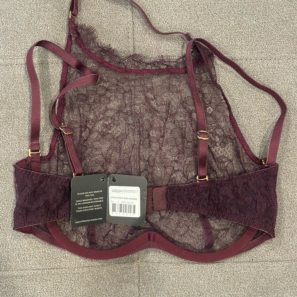 NWT Agent Provocateur Lace High Neck Bra in BORDEAUX color. Size AP 3 US 34 C - Picture 2 of 6